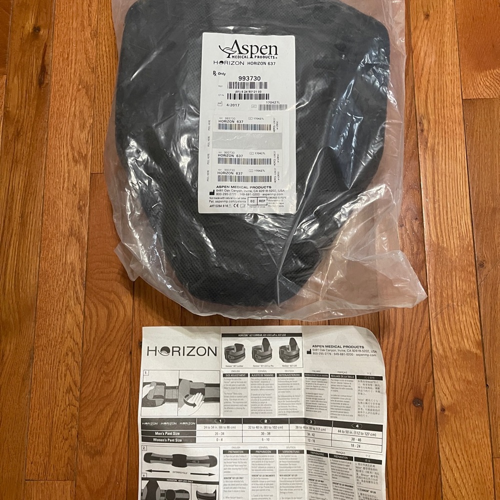 New Aspen Horizon 637 LSO Back Brace #993730 One Size Fits Most Adjustable